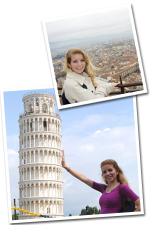 Photos of Caitlin Miezger in Italy and at the Tower of Pisa