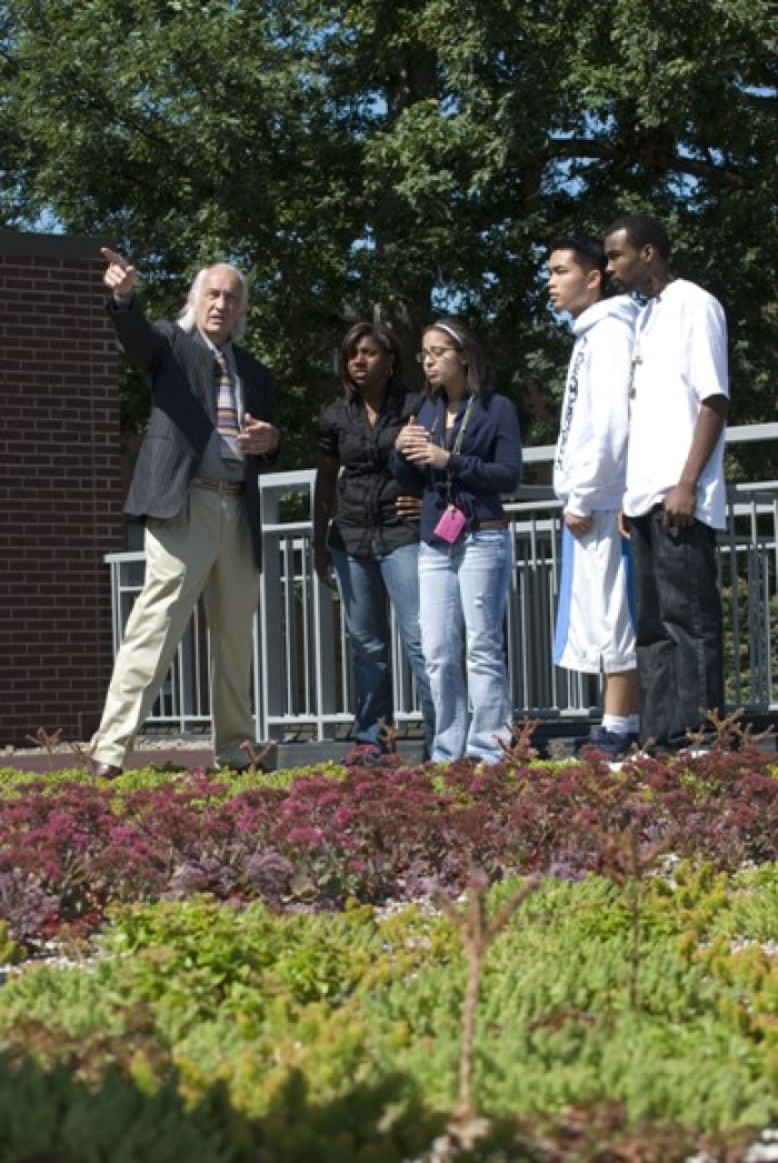 students on green roof